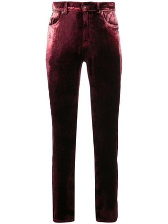 Saint Laurent Velvet Skinny Trousers 601478Y568Y Red | Farfetch