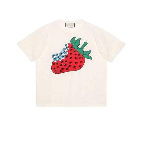 Oversize cotton T-shirt with strawberry - Gucci T-shirts 539081XJA2J7136