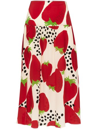 Adriana Degreas Strawberry Print Midi Skirt - Farfetch