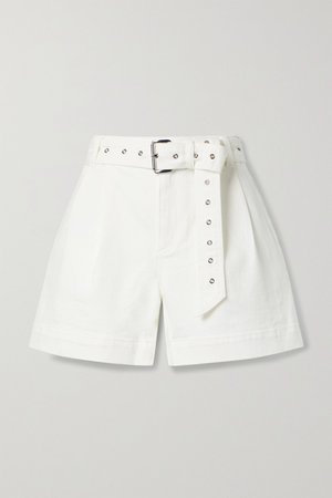 White Belted pleated denim shorts | MICHAEL Michael Kors | NET-A-PORTER