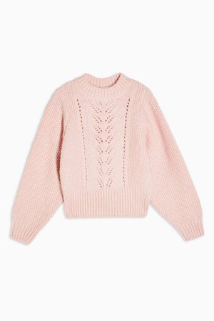 Pink Knitted Pointelle Crop Jumper | Topshop pink