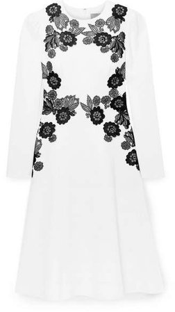 Lace-trimmed Wool-blend Crepe Dress - Ivory