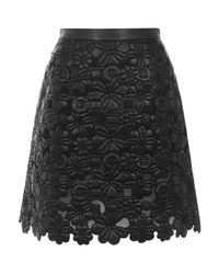 Lyst - Elie Saab Floral Leather Skirt in Black