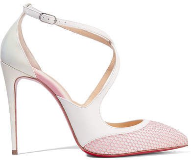 Crissos 110 Suede-trimmed Fishnet And Patent-leather Pumps - White