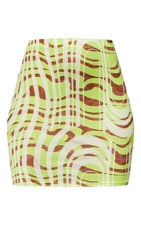 Lime Green Swirl Slinky Split Side Mini Skirt | PrettyLittleThing