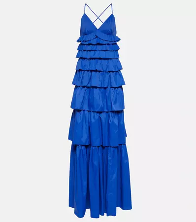Tiered Ruffled Maxi Dress in Blue - Staud | Mytheresa