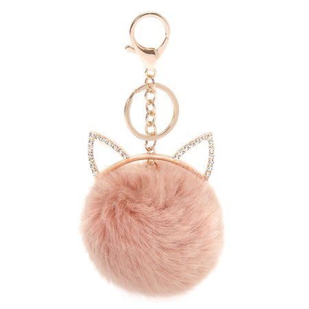Cat Pom Keychain - Pink | Claire's US