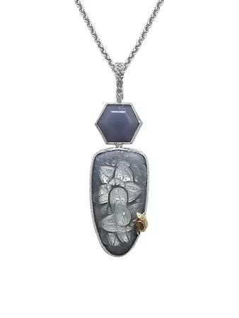 Shop Stephen Dweck One Of A Kind Faceted Blue Chalcedony, Mother-Of-Pearl, Blue Aventurine Quartz & Sterling Silver Pendant Necklace | Saks Fifth Avenue