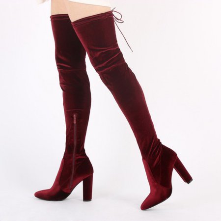 red thigh high boot
