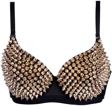 Kimring Women's Steampunk B Cup Spike Studs Rivet Party Club Rave Underwire Sport Bras Tops Gold Medium at Amazon Women’s Clothing store