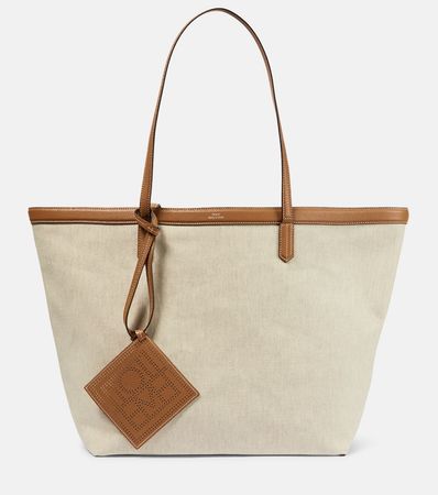 mytheresa Leather Trimmed Canvas Tote Bag in Neutrals - Toteme, Mytheresa