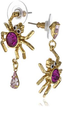 Betsey Johnson "Betsey The Vampire Slayer" Pink Spider Earrings: Dangle Earrings: Jewelry