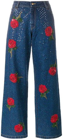ashish sequin rose embroidered jeans