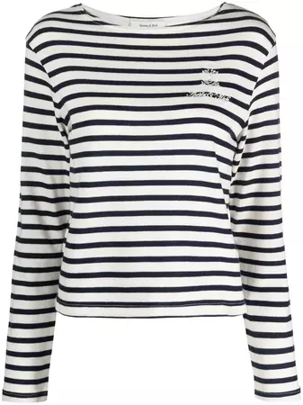Sporty & Rich Floral logo-embroidered Striped Top - Farfetch