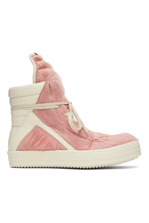 RICK OWENS Pink & Off-White Geobasket Sneakers