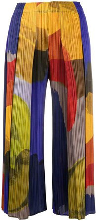 Cropped Pleated Abstract Print Trousers