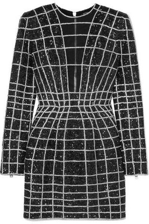 Crystal-embellished Stretch-mesh Mini Dress - Black