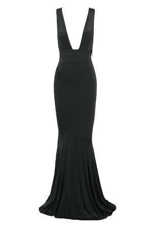 Clothing : Max Dresses : 'Miacova' Black Silky Jersey Plunge Maxi Dress