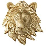 Amazon.com: Wall Charmers Large Gold Faux Lion Head Wall Hanging - 17 inch Faux Taxidermy Animal Head Wall Decor - Handmade Farmhouse Decor Lion Statue: Everything Else