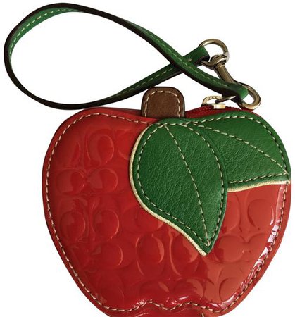 Coach Apple Purse & Keyring Red with Green Patent Leather Wristlet - Tradesy