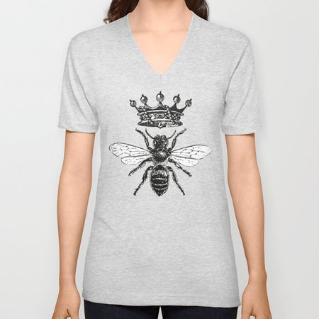 Queen Bee | Vintage Bee with Crown | Black and White | Unisex V-Neck by eclecticatheart | Society6