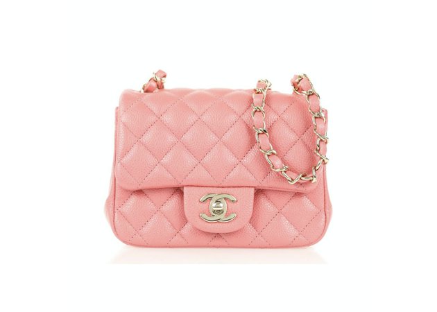 Chanel Square Flap Quilted Caviar Gold-tone Mini Pink