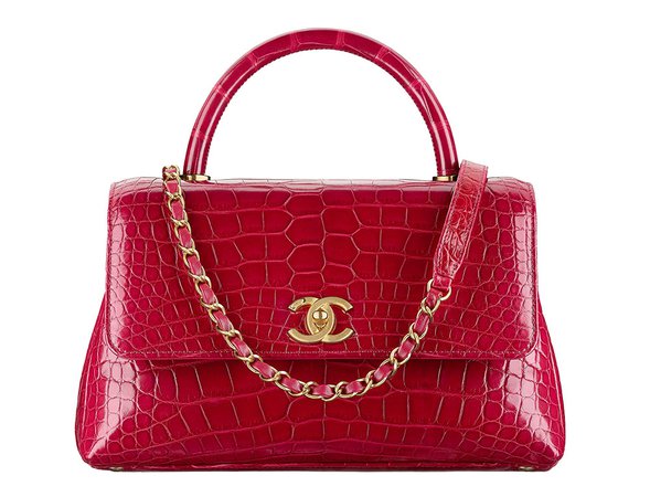 Flap Bag with Top Handle Alligator Red