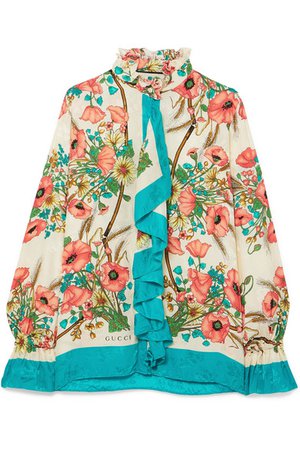 Gucci | Ruffled floral-print silk-jacquard blouse | NET-A-PORTER.COM