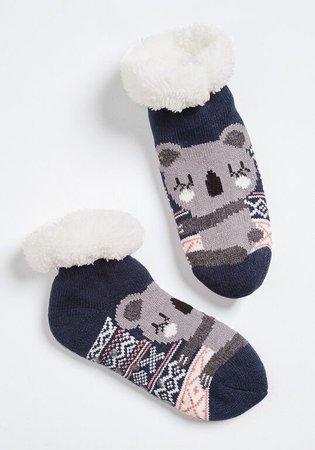 Getting Warmer Short Slipper Socks Navy Koala | ModCloth