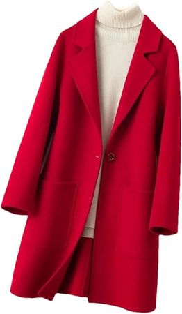 Amazon.com: Women's Single-Breasted Wool Coat Autumn And Winter Solid Color Square Collar Long Coat : Clothing, Shoes & Jewelry