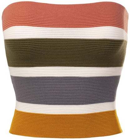 MixMatchy Women's Causal Strapless Sexy Solid/Color Block Stripes Sweater Knit Tube Top at Amazon Women’s Clothing store