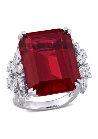 Belk & Co. 27 ct. t.w. Created Ruby and 1.75 ct. t.w. Multi-Shape Diamond Halo Ring in 14k White Gold