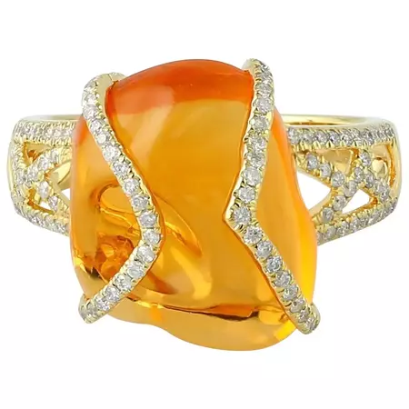 Customizable 9.44 Carat Fire Opal 18 Karat Gold Diamond Ring For Sale at 1stDibs