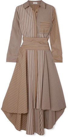 Asymmetric Striped Cotton-poplin Dress - Camel