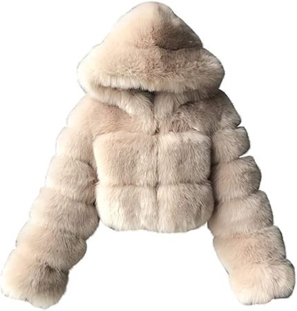 YUSHULINF Women's Plush Crop Short Hooded Jacket Cropped Faux Fur Cardigan Coat for Women Short Windbreaker Overcoat White, M : Amazon.co.uk: Clothing