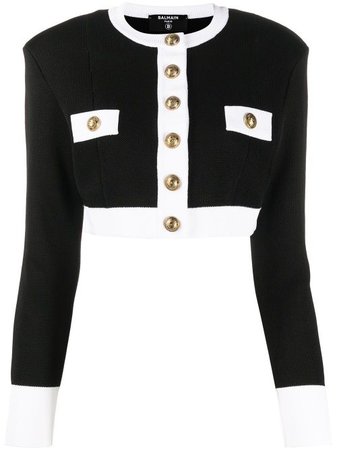 Shop black & white Balmain cropped two-tone jacket with Express Delivery - Farfetch