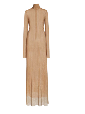 LaQuan Smith mockneck column gown beige dress
