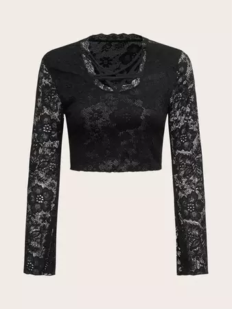 Is That The New Contrast Lace Criss Cross Crop Top ??| ROMWE USA