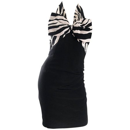 Vintage VIcky Tiel Couture 1980s Black and White Zebra Print 80s Bow Dress For Sale at 1stdibs