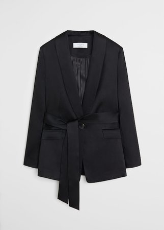 Satin belt blazer - Suits Plus sizes | Violeta by Mango USA