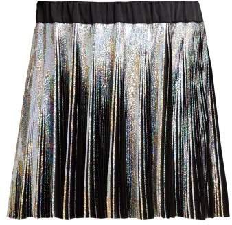 Holographic Pleated Voile Mini Skirt - Womens - Black Multi