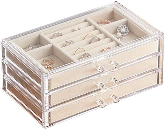 Amazon.com: HerFav Jewelry Box for Women with 3 Drawers, Velvet Jewelry Organizer for Earring Bangle Bracelet Necklace and Rings Storage Clear Acrylic Jewelry case: Home Improvement