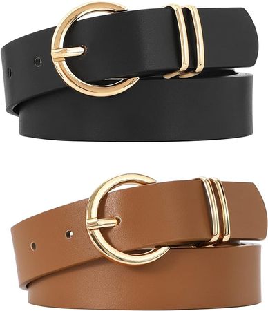 VONMELLI 2 Pack Women's Leather Belts for Jeans Dresses Fashion Gold Buckle Ladies Belt at Amazon Women’s Clothing store