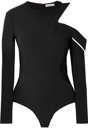 Cutout Crepe Thong Bodysuit - Black