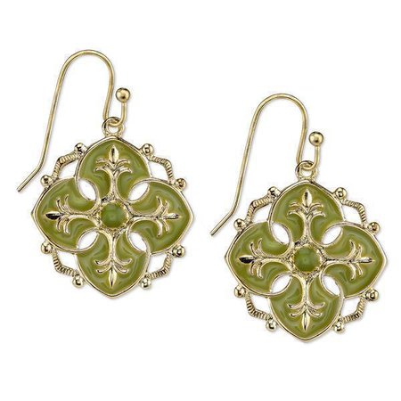 1928 Gold-Tone Green Enamel Drop Earrings