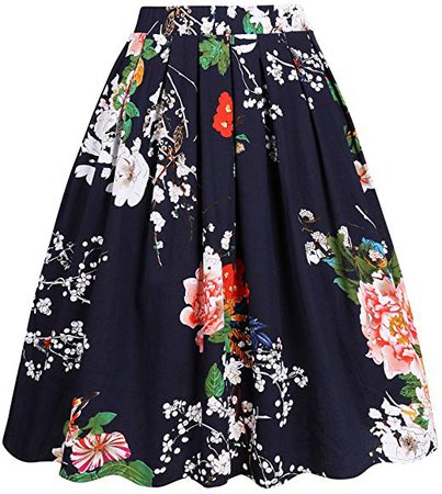 Amazon.com: Taydey A-Line Pleated Vintage Skirts for Women (S, Navy Flower): Gateway