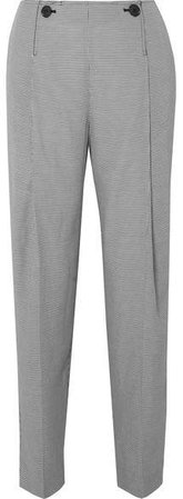 Grosgrain-trimmed Gingham Woven Tapered Pants - Gray