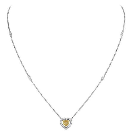 0.48 Carats Fancy Yellow Heart Shape Diamond Halo Necklace For Sale at 1stdibs