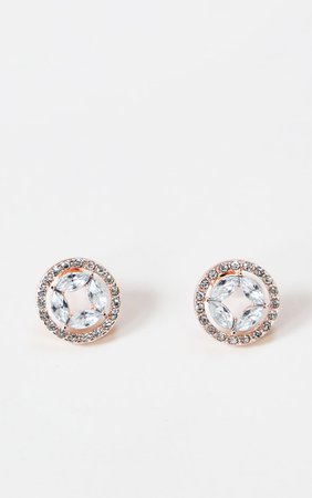 Gold Circular Diamante Small Stud Earring | PrettyLittleThing USA