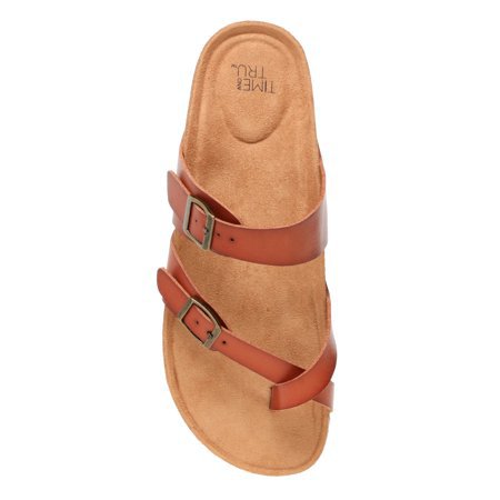 Time and Tru - Women's Time and Tru Footbed Thong Slide Sandal - Walmart.com brown